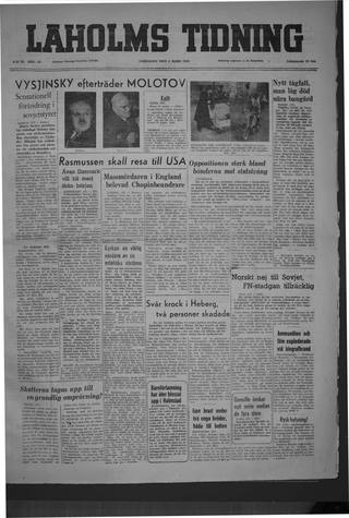 Förstasidan, Lördag 5 mars 1949