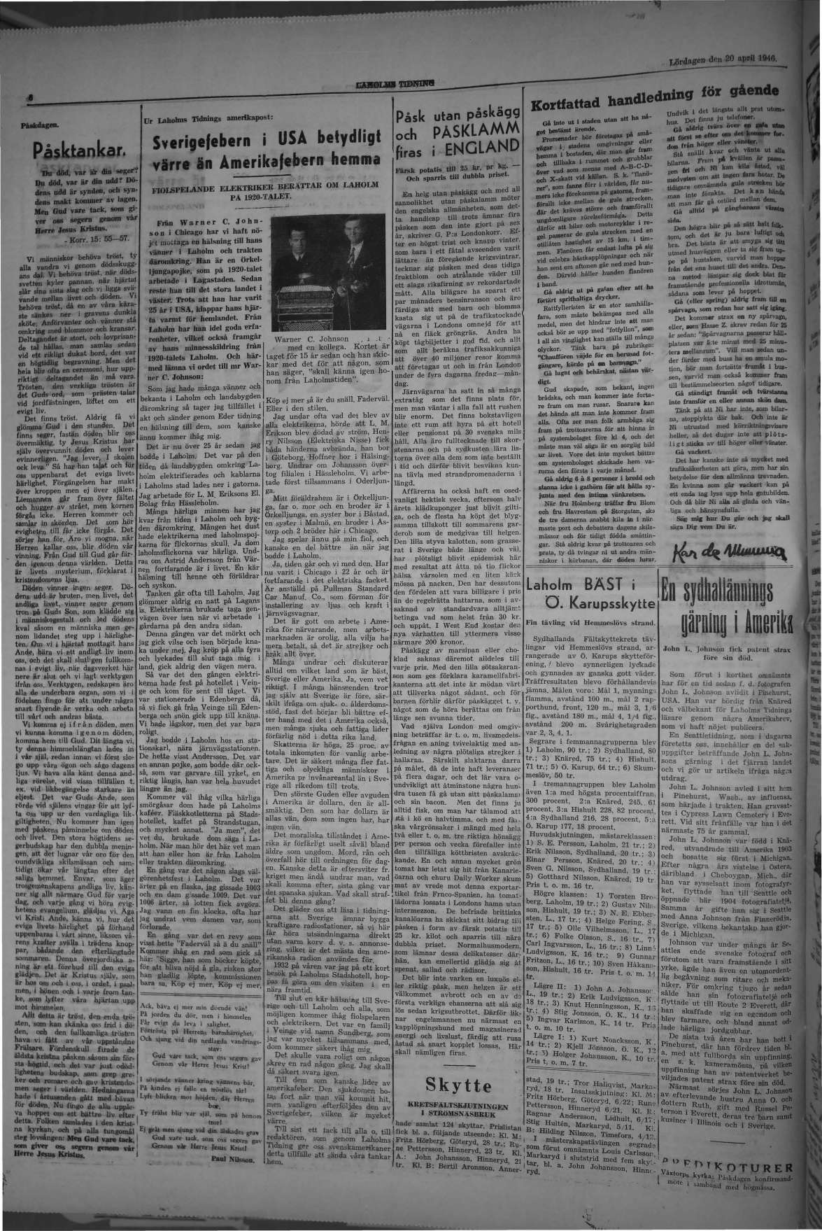 Laholms Tidning Lördag 20 april 1946, sida 6