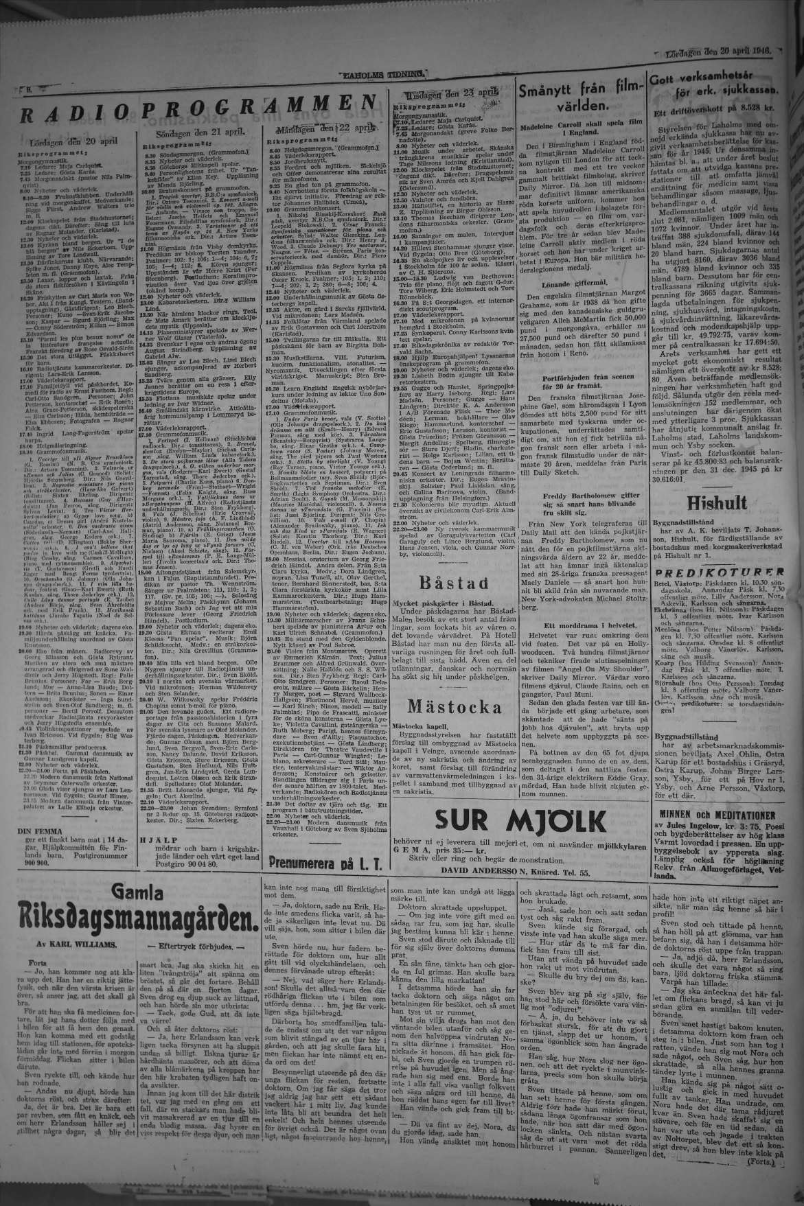 Laholms Tidning Lördag 20 april 1946, sida 8