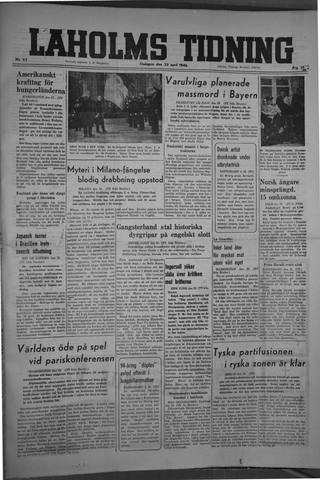 Förstasidan, Tisdag 23 april 1946