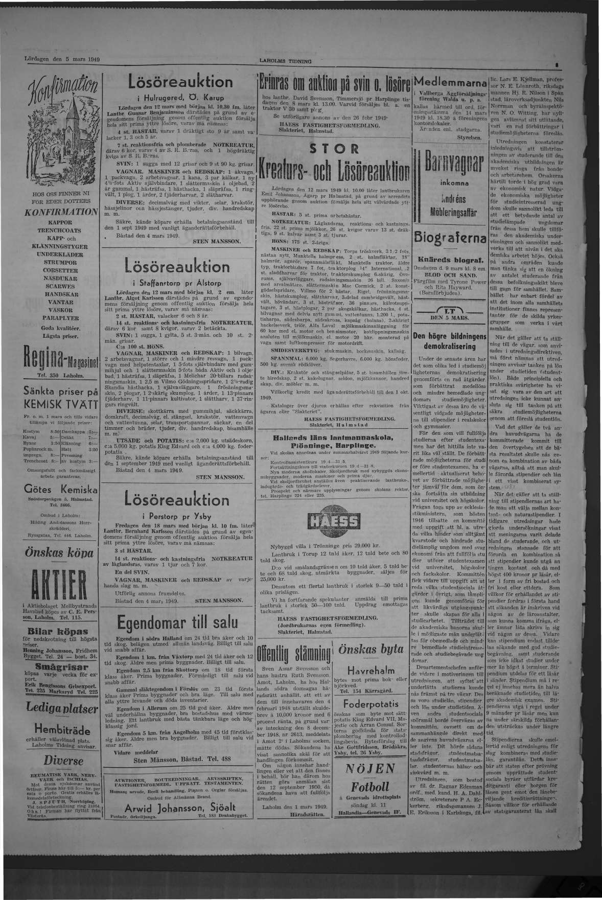 Laholms Tidning Lördag 5 mars 1949, sida 3