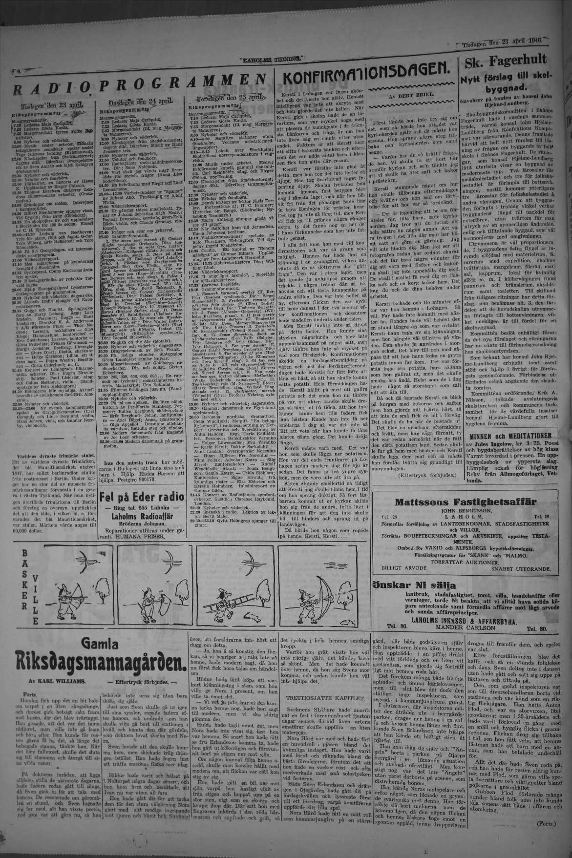 Laholms Tidning Tisdag 23 april 1946, sida 8