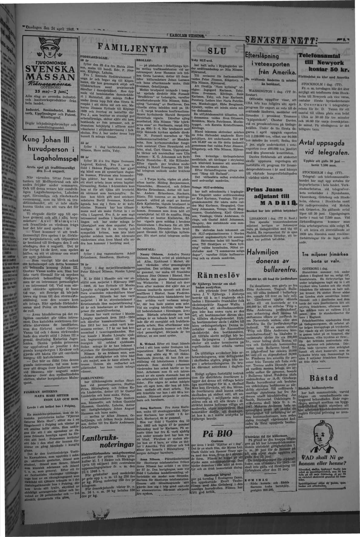 Laholms Tidning Onsdag 24 april 1946, sida 3
