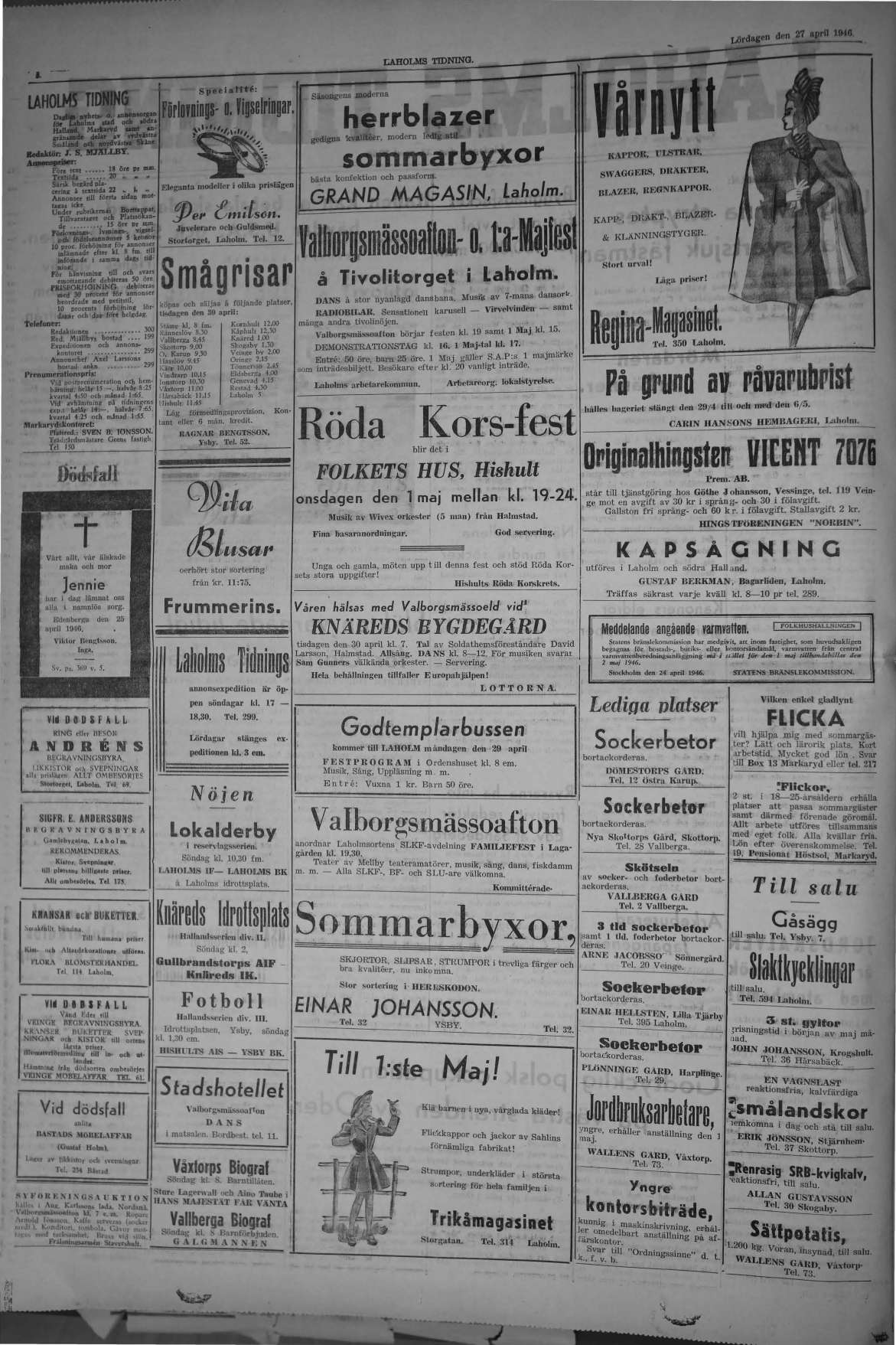 Laholms Tidning Lördag 27 april 1946, sida 2