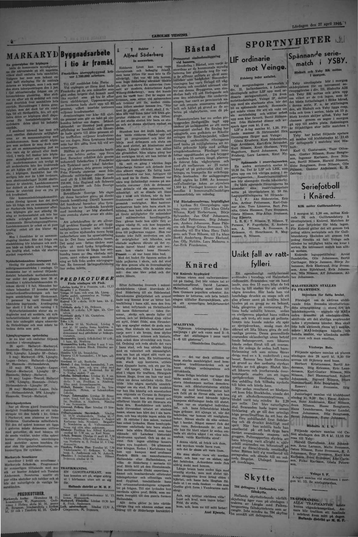 Laholms Tidning Lördag 27 april 1946, sida 4
