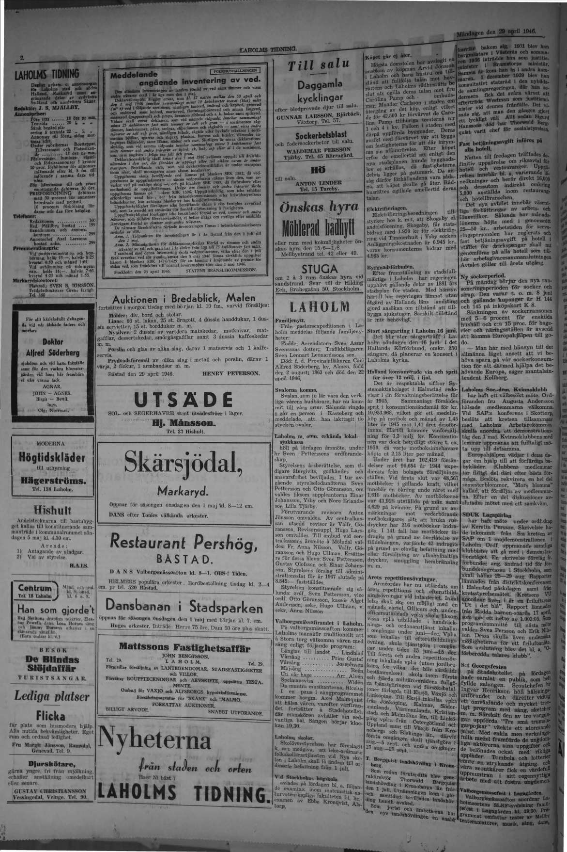 Laholms Tidning Måndag 29 april 1946, sida 2