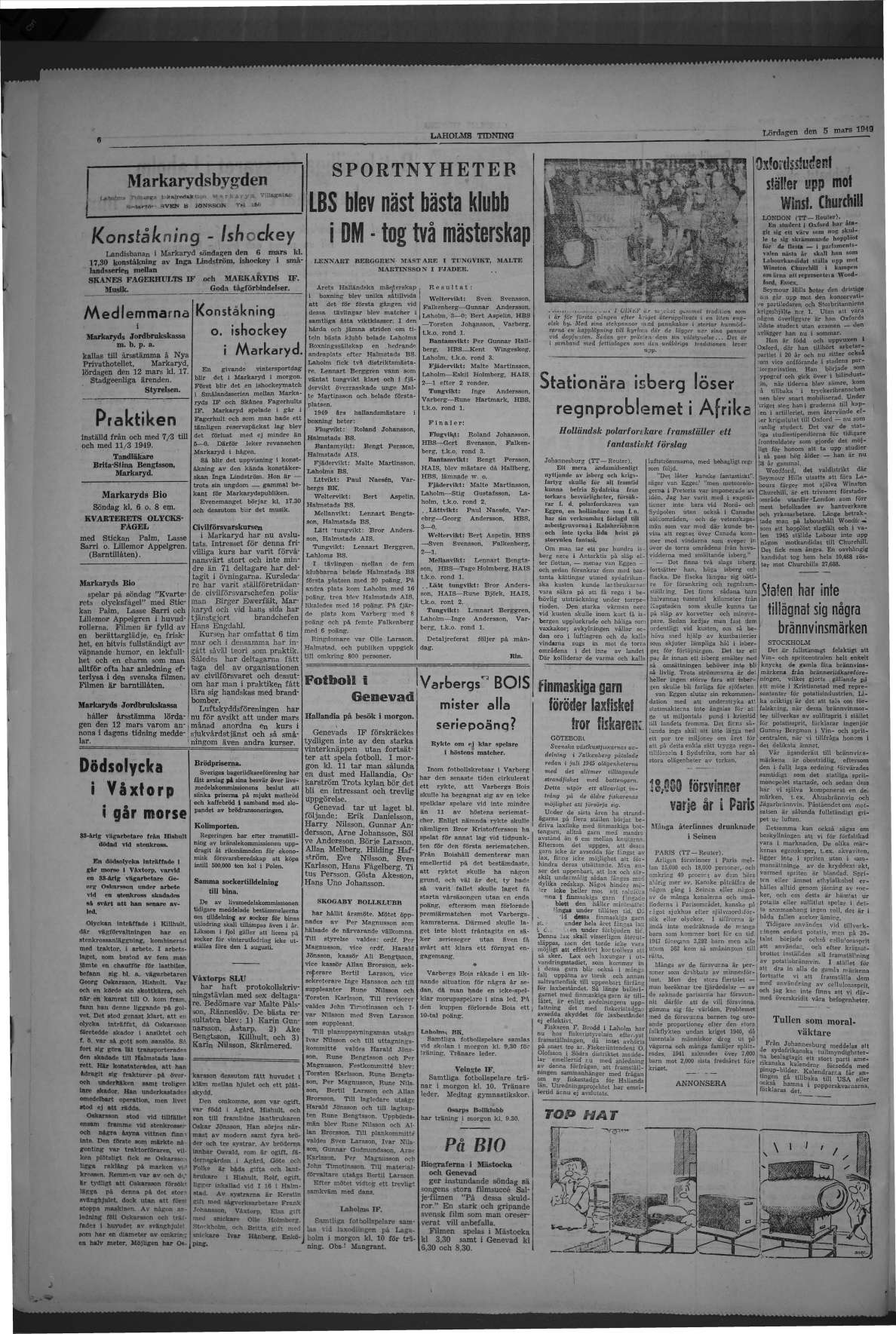 Laholms Tidning Lördag 5 mars 1949, sida 6