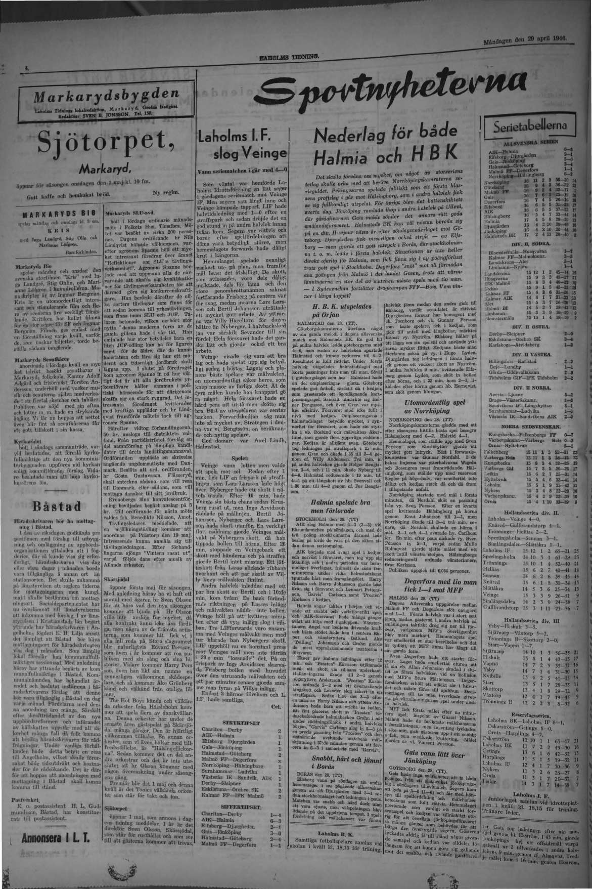 Laholms Tidning Måndag 29 april 1946, sida 4