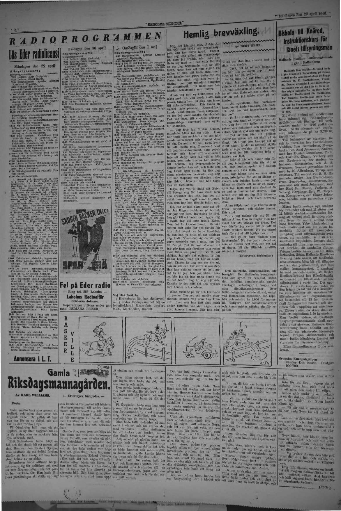 Laholms Tidning Måndag 29 april 1946, sida 6
