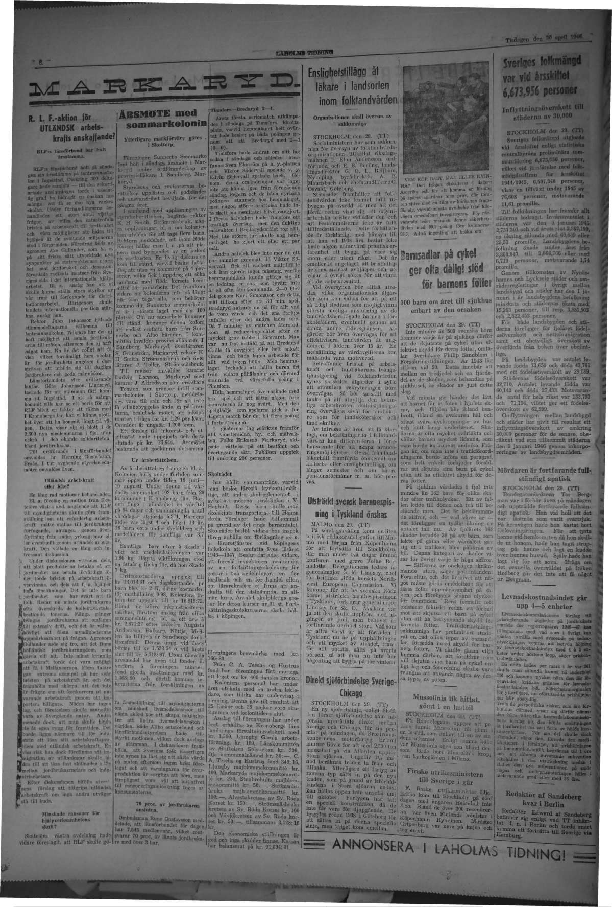 Laholms Tidning Tisdag 30 april 1946, sida 6