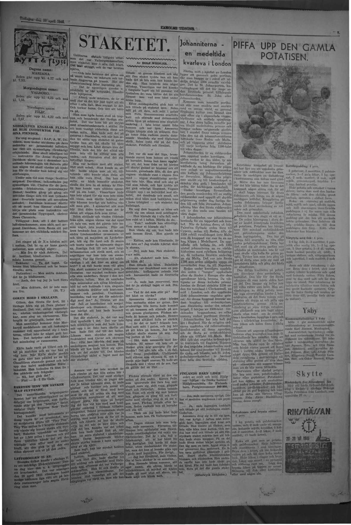 Laholms Tidning Tisdag 30 april 1946, sida 7