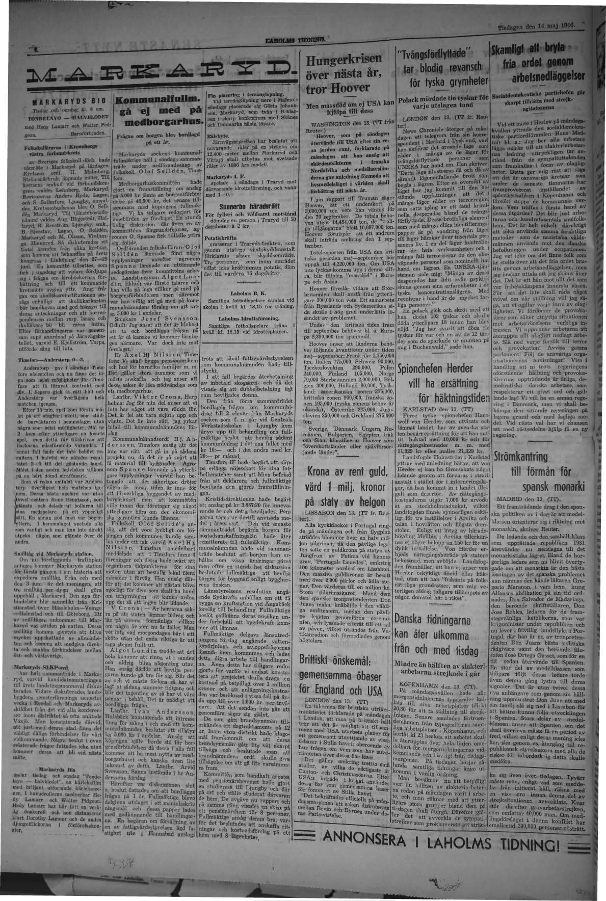 Laholms Tidning Tisdag 14 maj 1946, sida 4