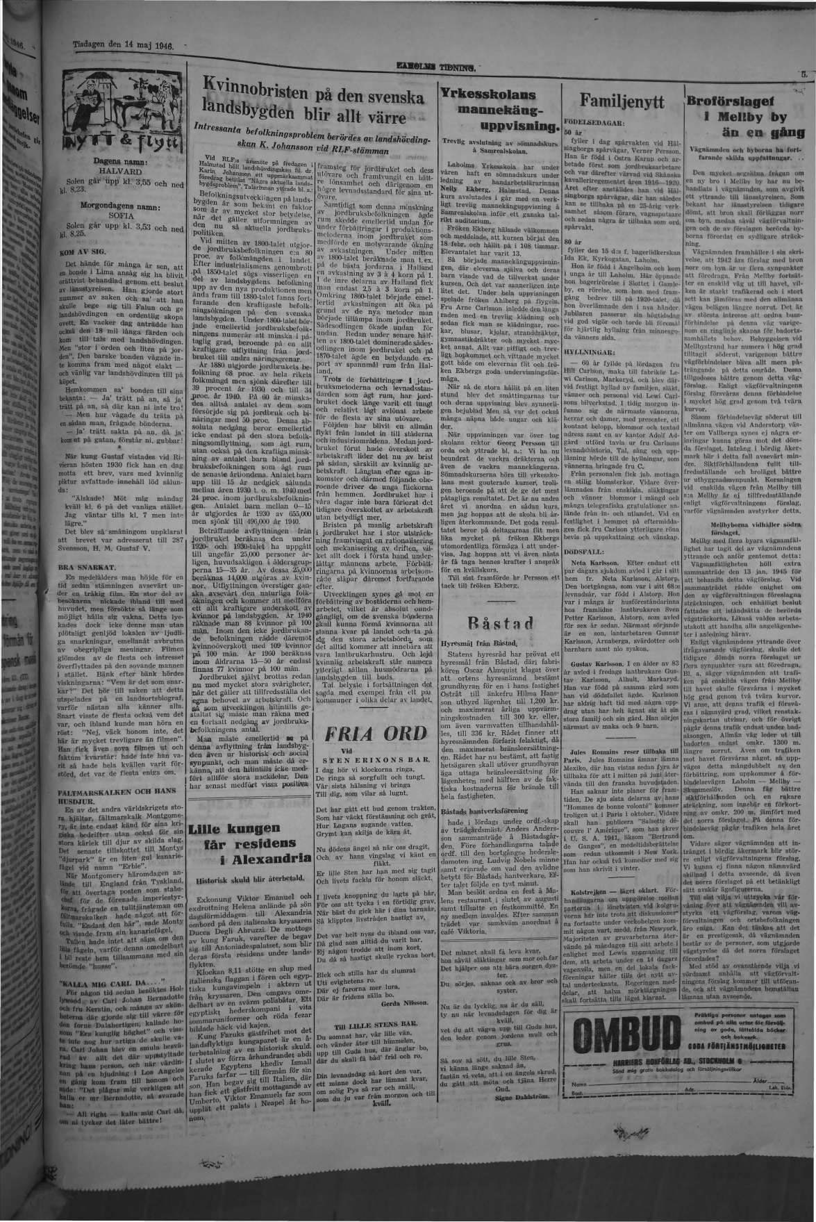 Laholms Tidning Tisdag 14 maj 1946, sida 5