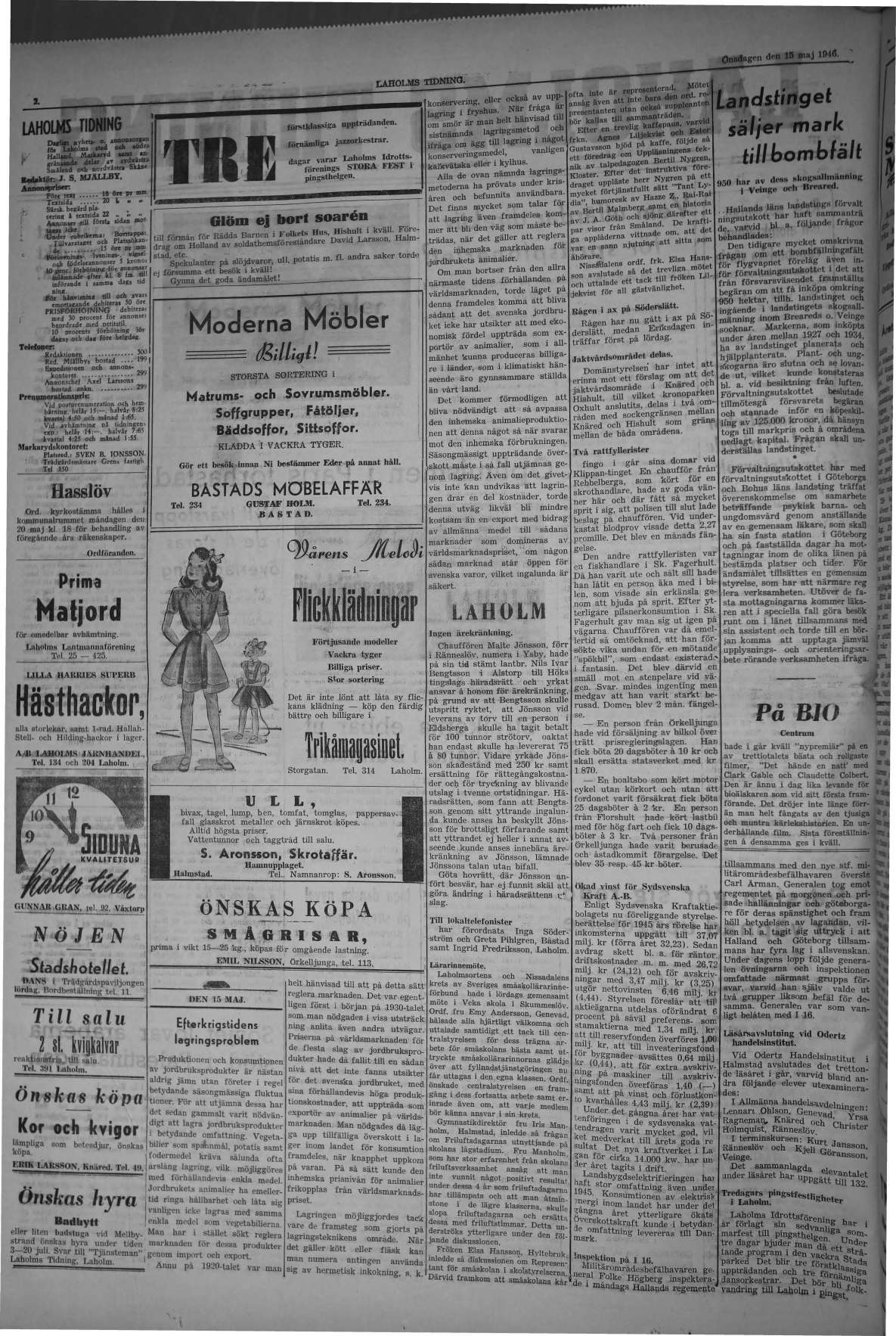 Laholms Tidning Onsdag 15 maj 1946, sida 2