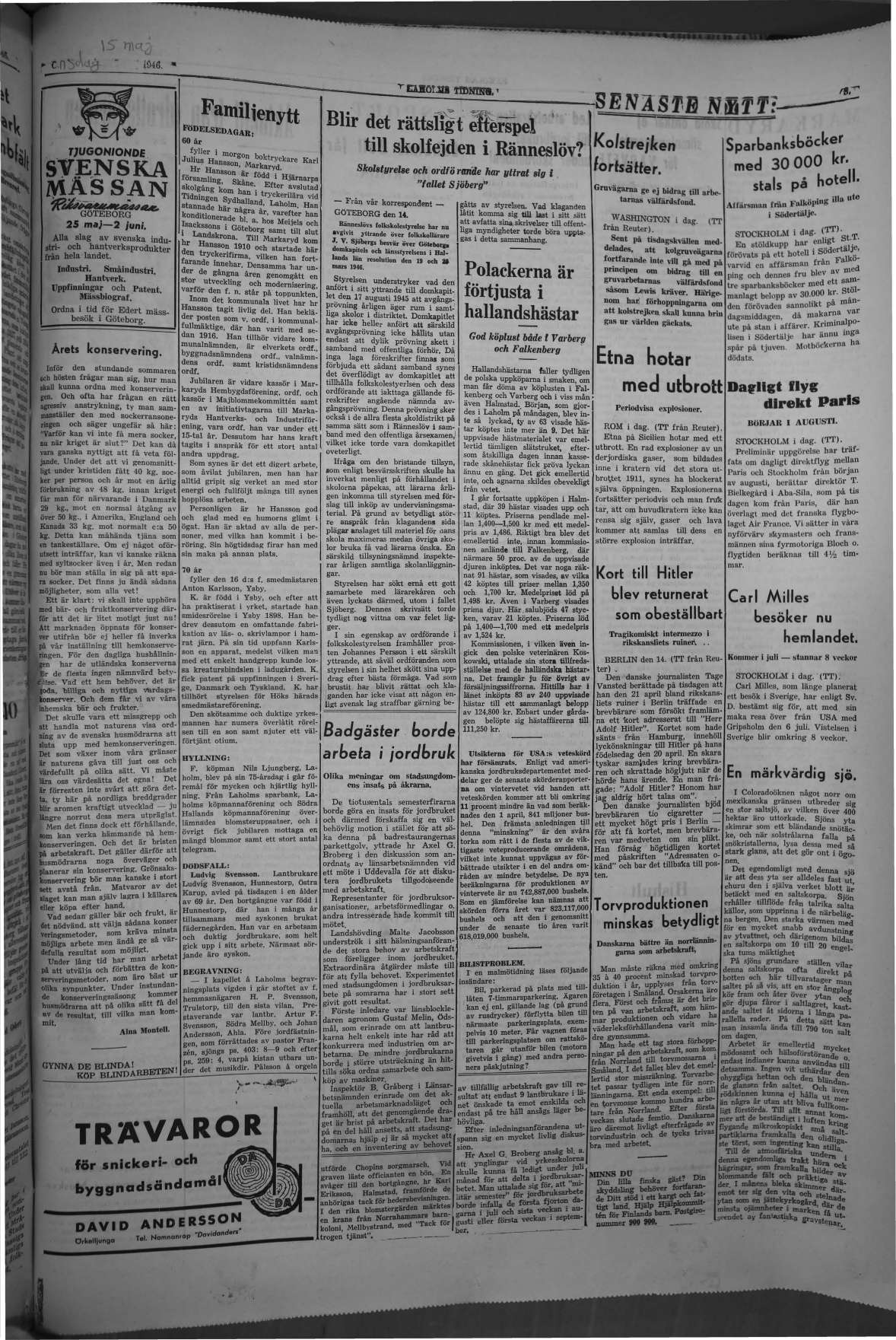 Laholms Tidning Onsdag 15 maj 1946, sida 3