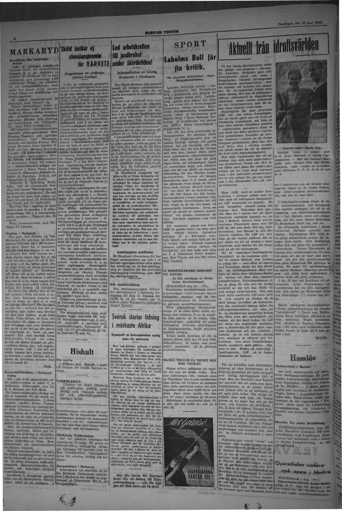 Laholms Tidning Onsdag 15 maj 1946, sida 4
