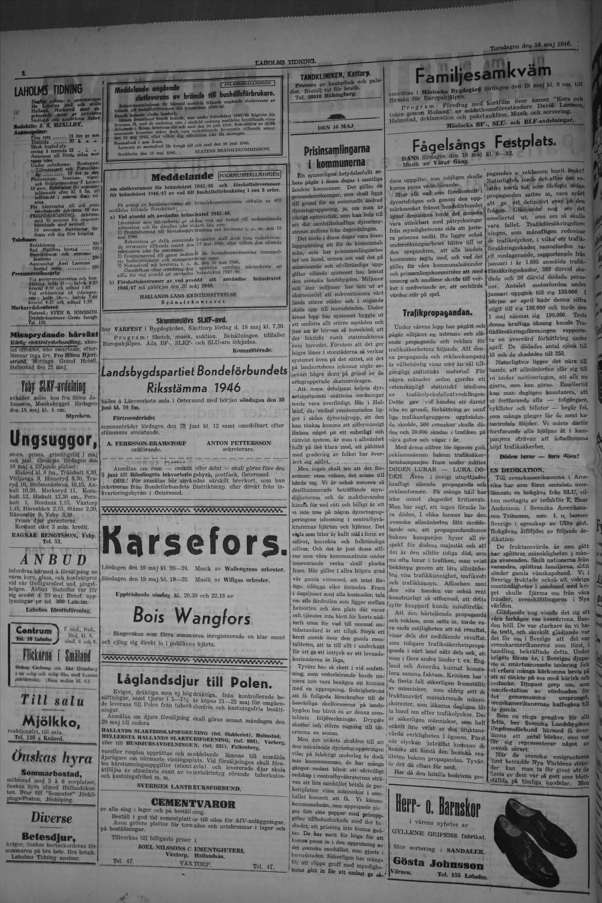 Laholms Tidning Torsdag 16 maj 1946, sida 2