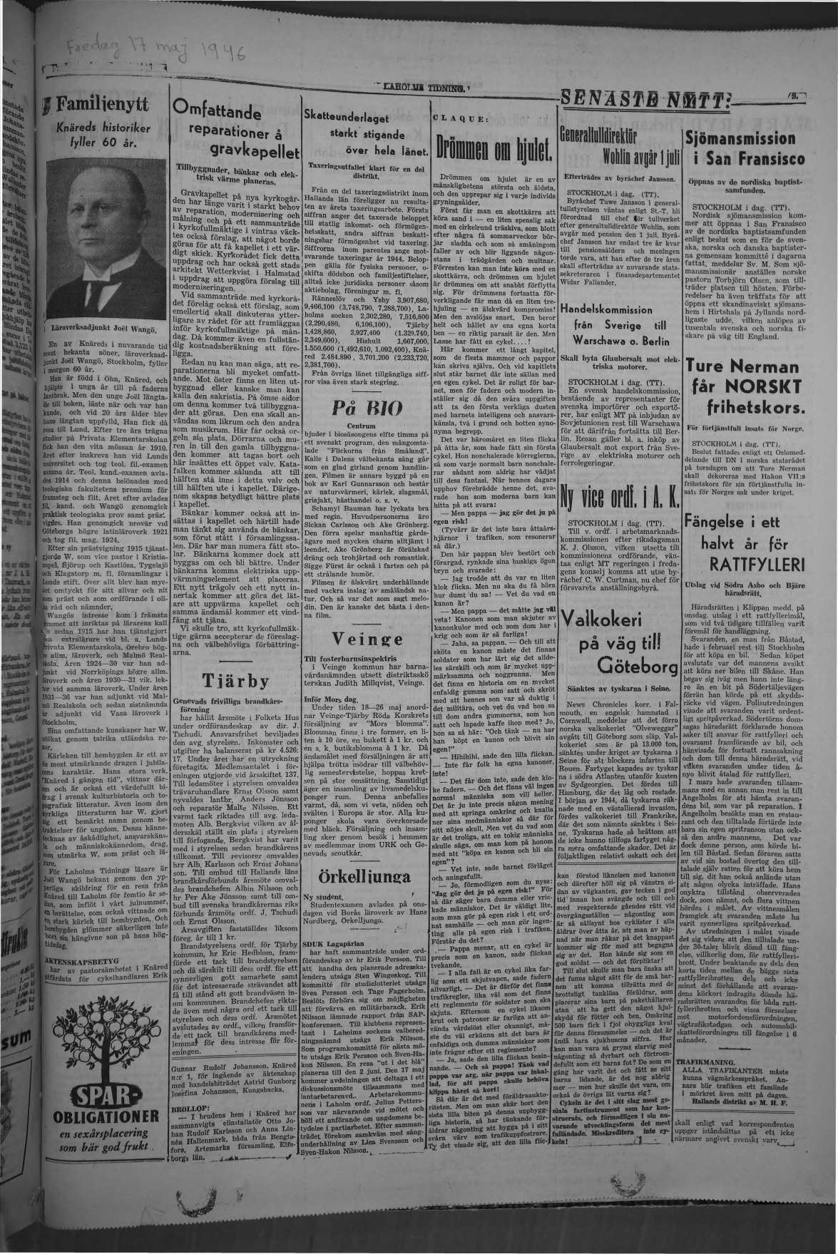 Laholms Tidning Fredag 17 maj 1946, sida 3