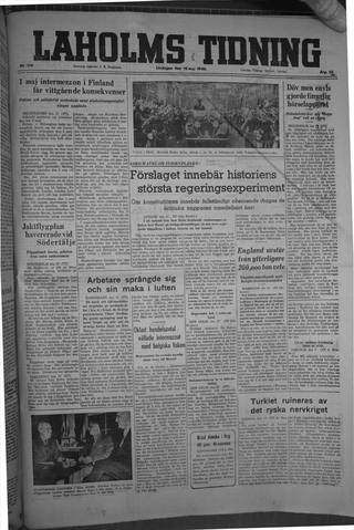 Förstasidan, Lördag 18 maj 1946