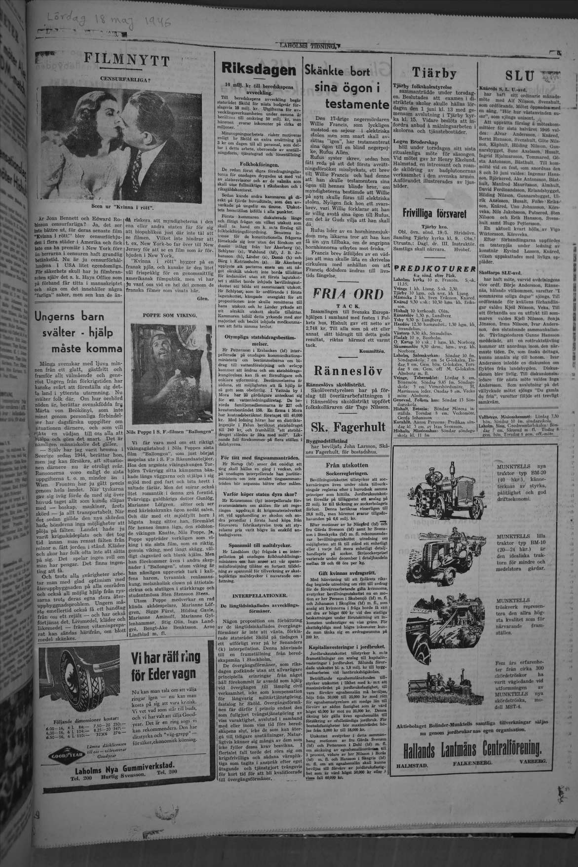 Laholms Tidning Lördag 18 maj 1946, sida 5