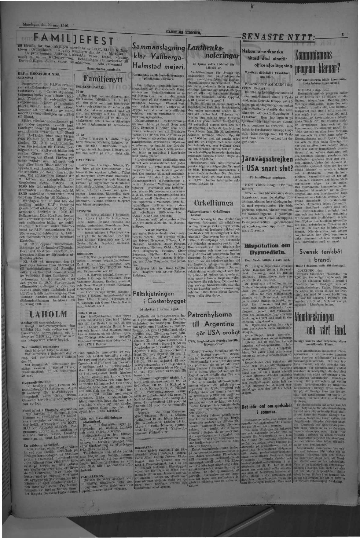 Laholms Tidning Måndag 20 maj 1946, sida 5