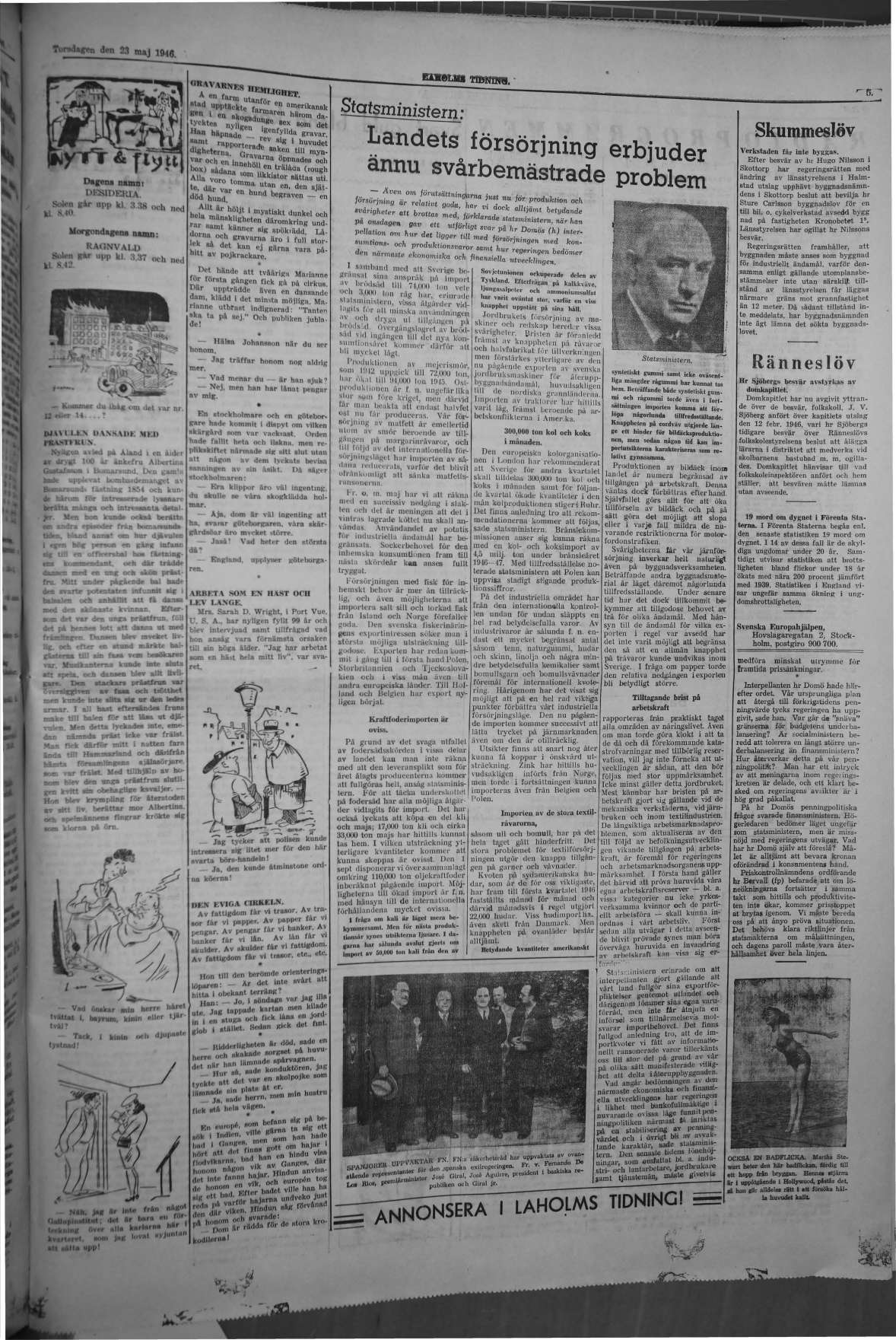 Laholms Tidning Torsdag 23 maj 1946, sida 5