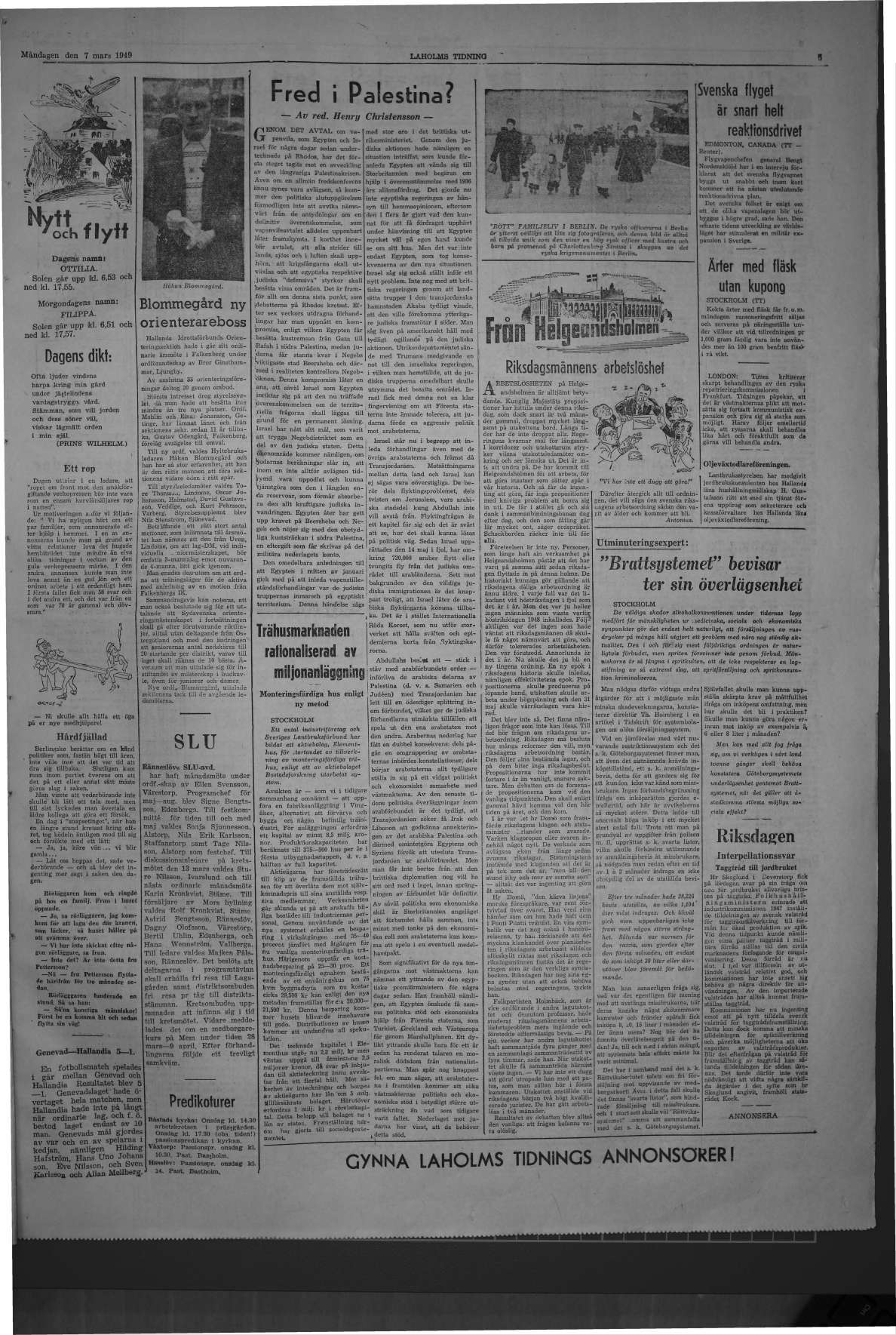 Laholms Tidning Måndag 7 mars 1949, sida 5