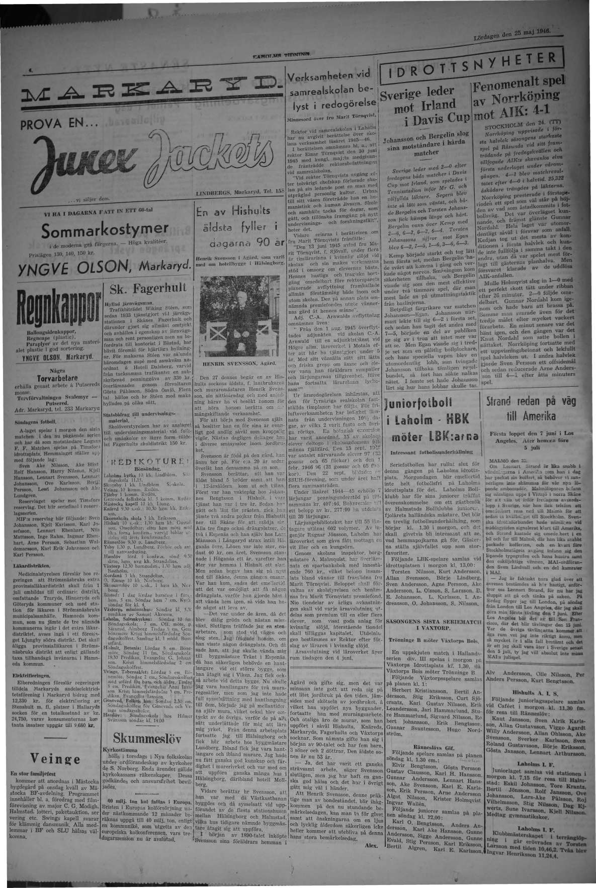 Laholms Tidning Lördag 25 maj 1946, sida 4