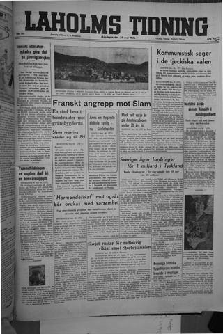 Förstasidan, Måndag 27 maj 1946
