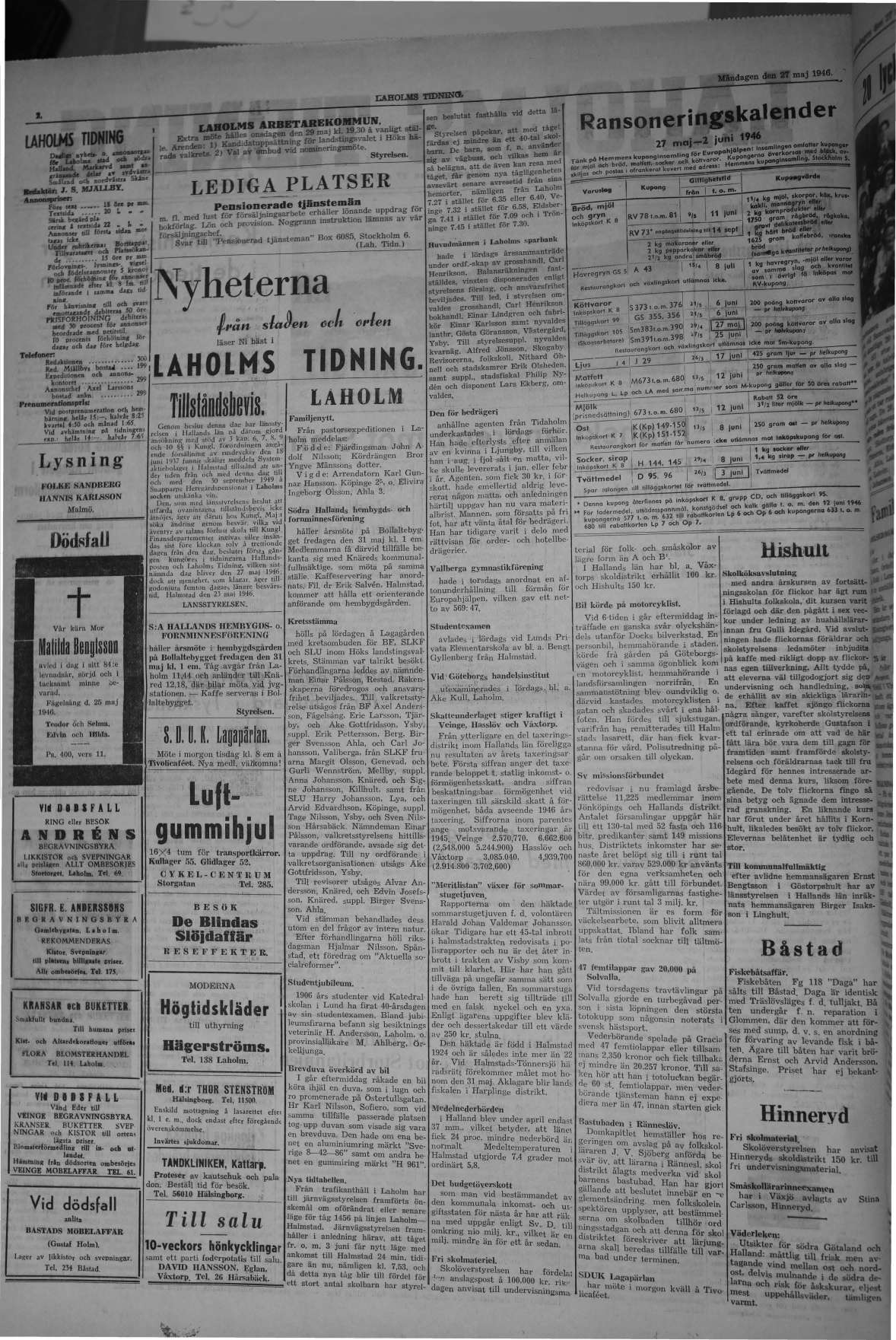 Laholms Tidning Måndag 27 maj 1946, sida 2
