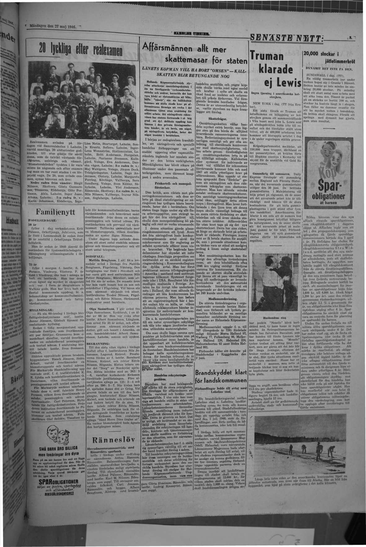 Laholms Tidning Måndag 27 maj 1946, sida 3