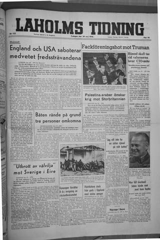 Förstasidan, Tisdag 28 maj 1946