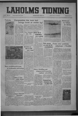 Förstasidan, Tisdag 8 mars 1949