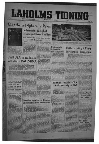 Förstasidan, Fredag 3 maj 1946
