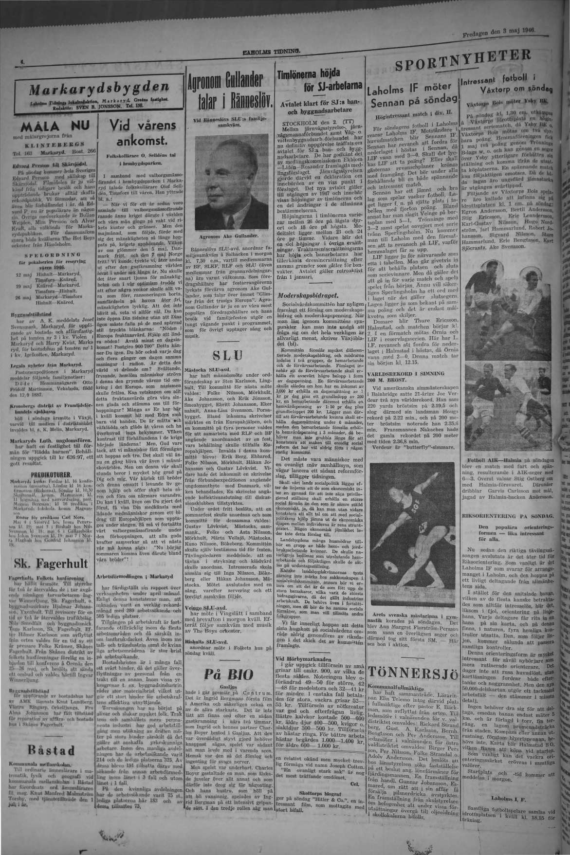 Laholms Tidning Fredag 3 maj 1946, sida 4