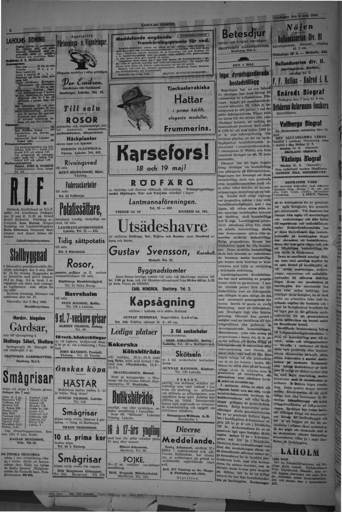 Laholms Tidning Lördag 4 maj 1946, sida 2