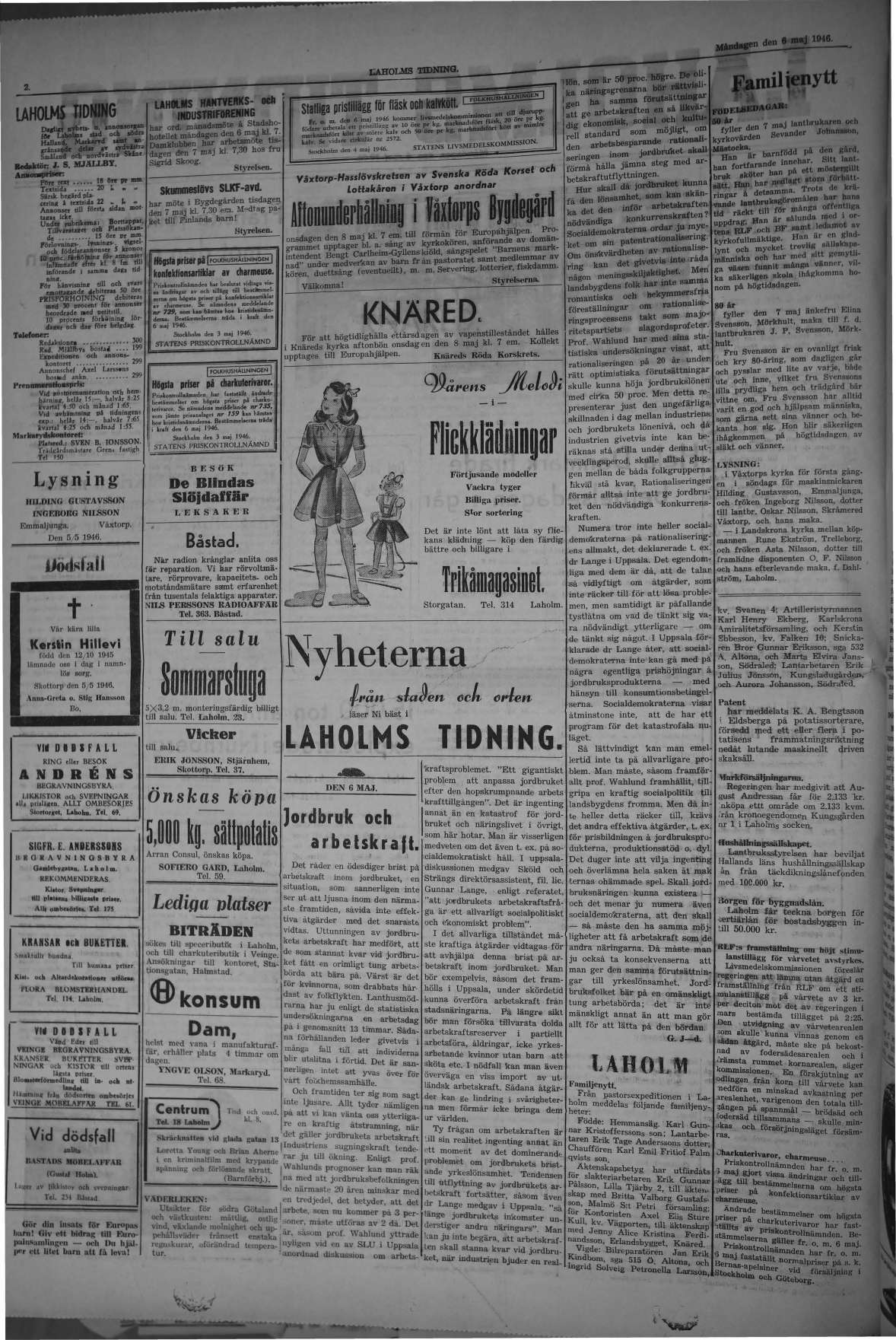 Laholms Tidning Måndag 6 maj 1946, sida 2