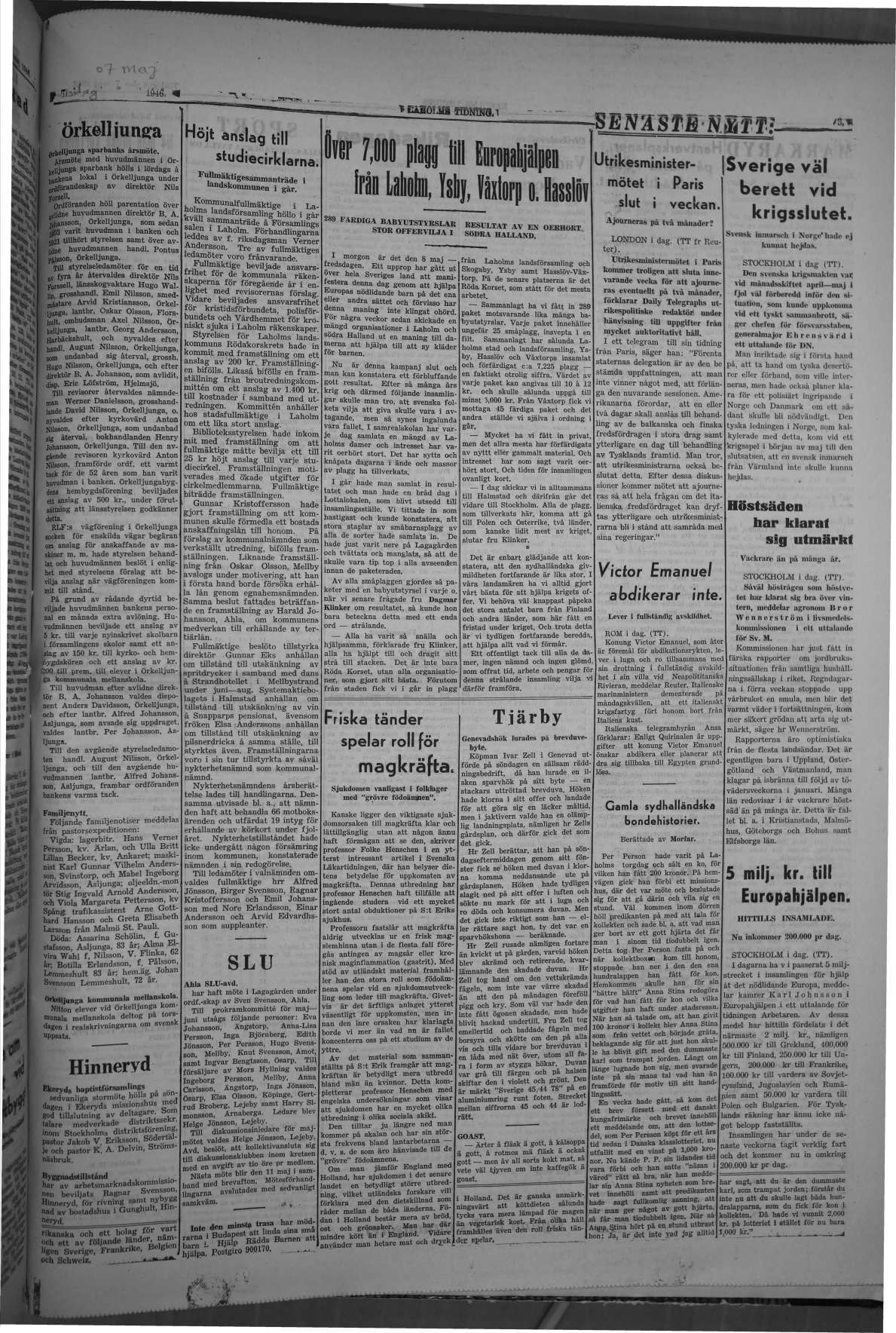 Laholms Tidning Tisdag 7 maj 1946, sida 3
