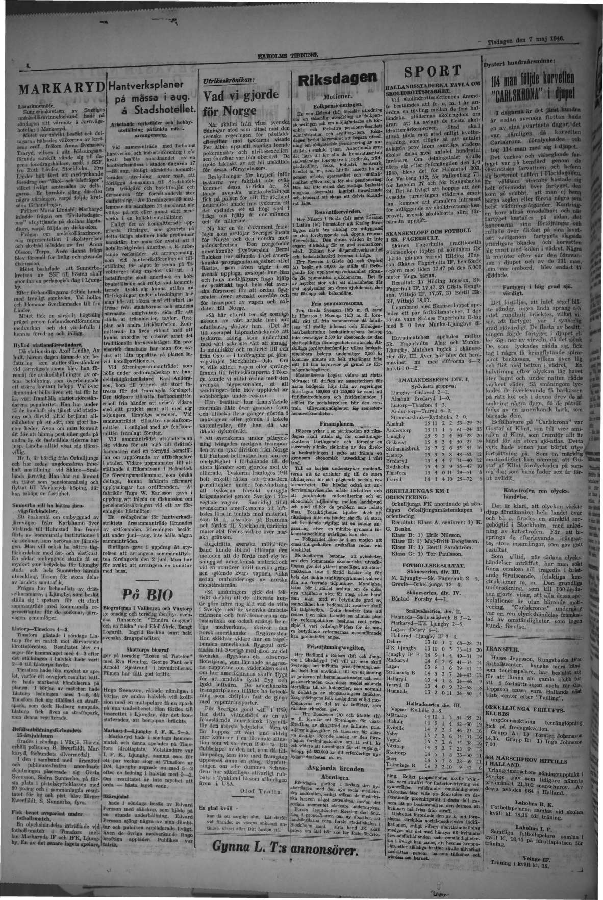 Laholms Tidning Tisdag 7 maj 1946, sida 4