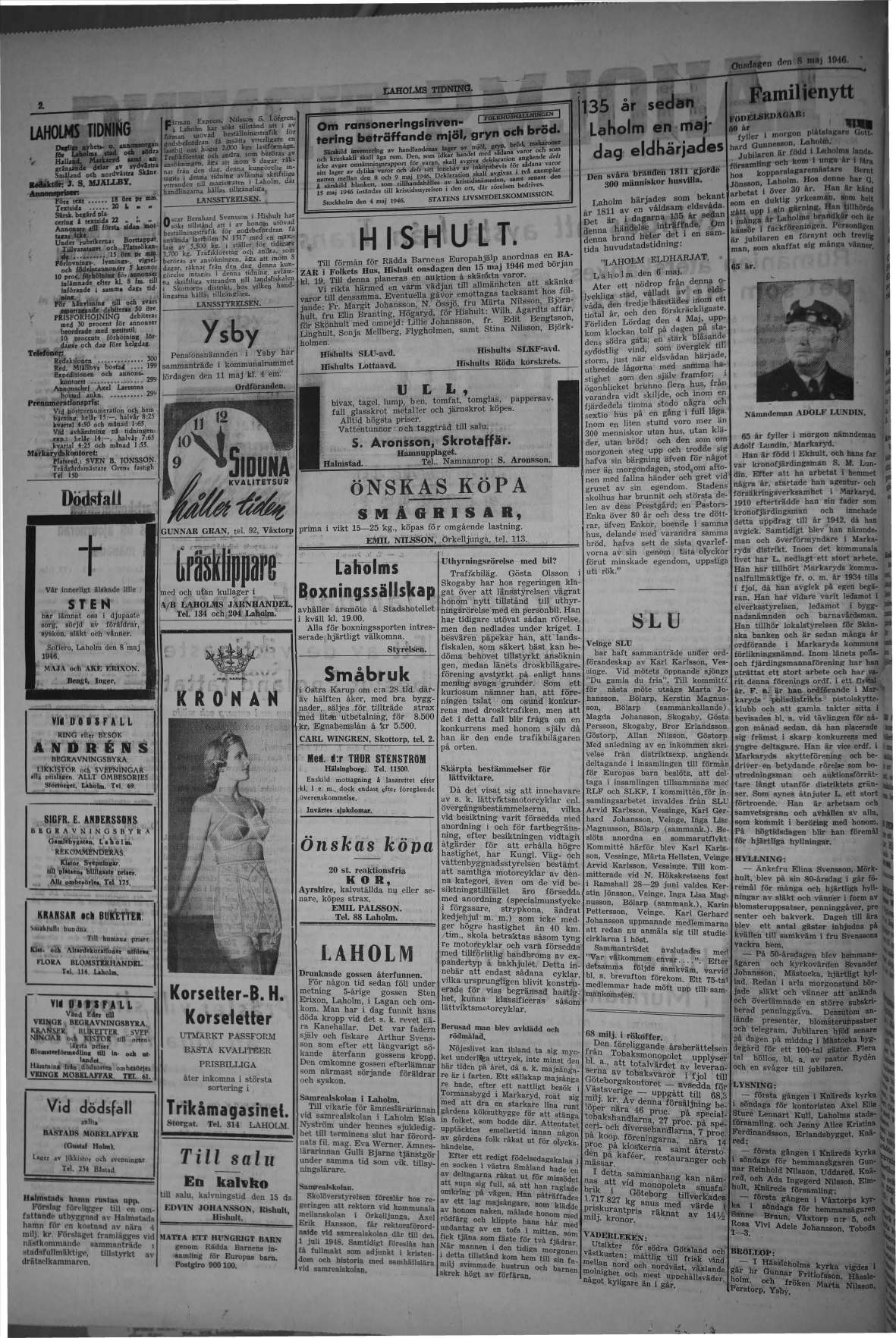 Laholms Tidning Onsdag 8 maj 1946, sida 2