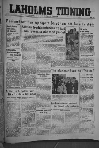 Förstasidan, Torsdag 9 maj 1946