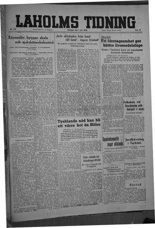 Förstasidan, Lördag 1 juni 1946