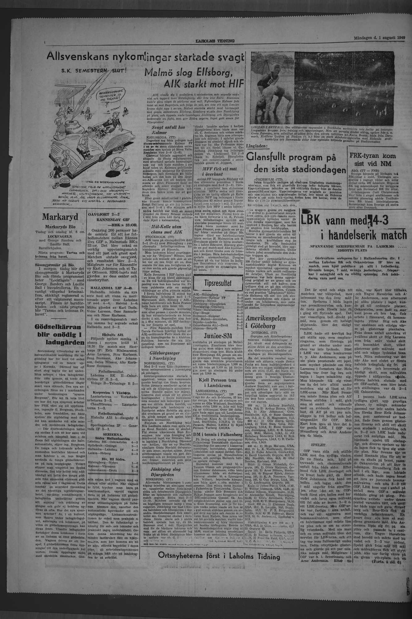 Laholms Tidning Måndag 1 augusti 1949, sida 4