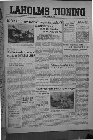 Förstasidan, Tisdag 4 juni 1946