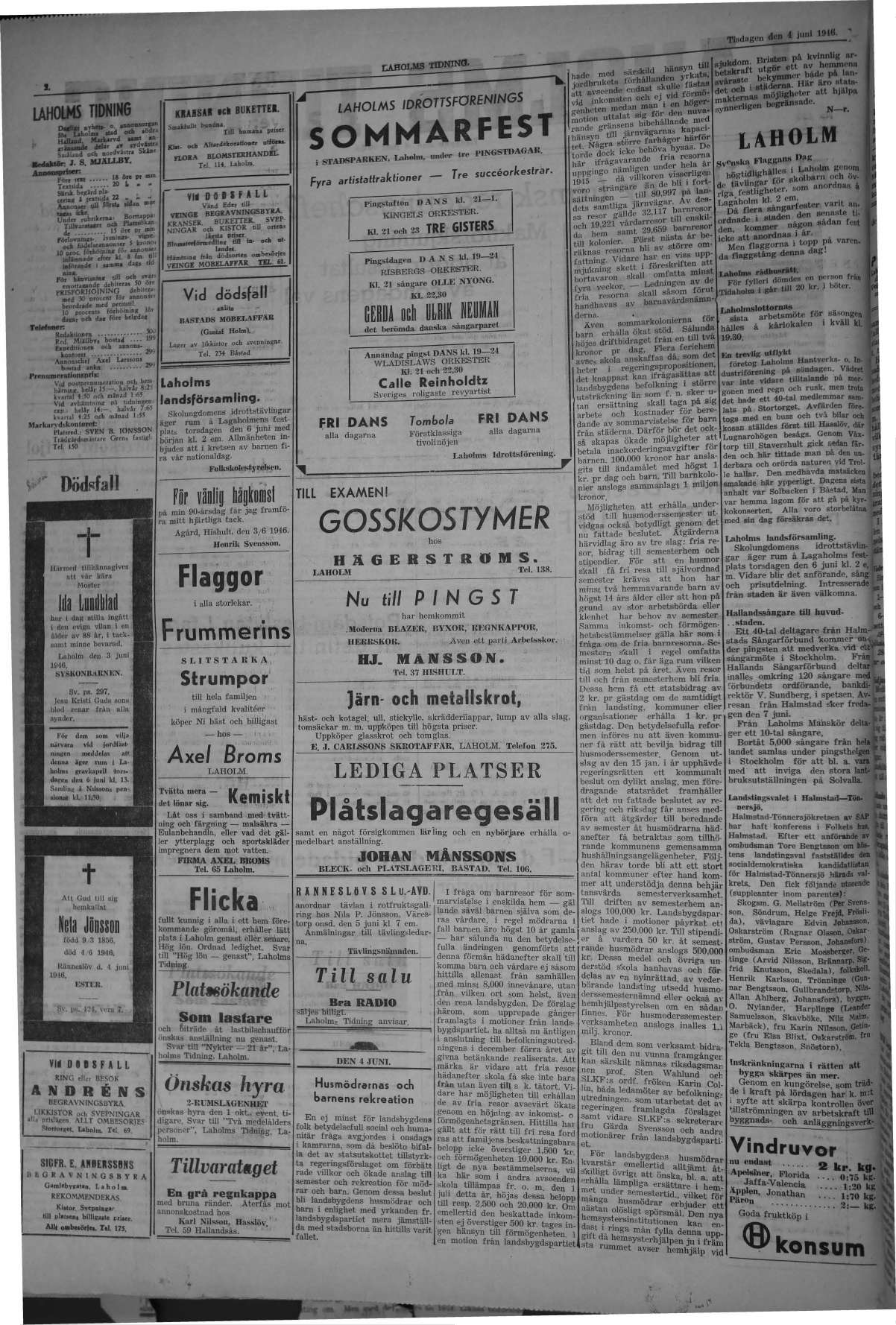 Laholms Tidning Tisdag 4 juni 1946, sida 2