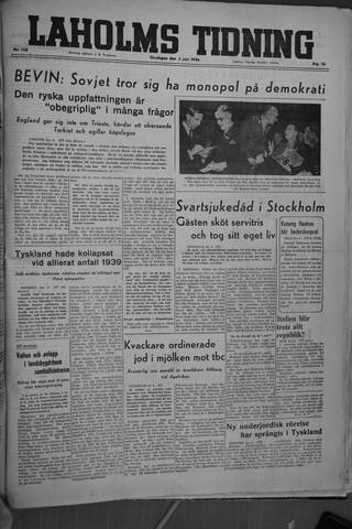 Förstasidan, Onsdag 5 juni 1946