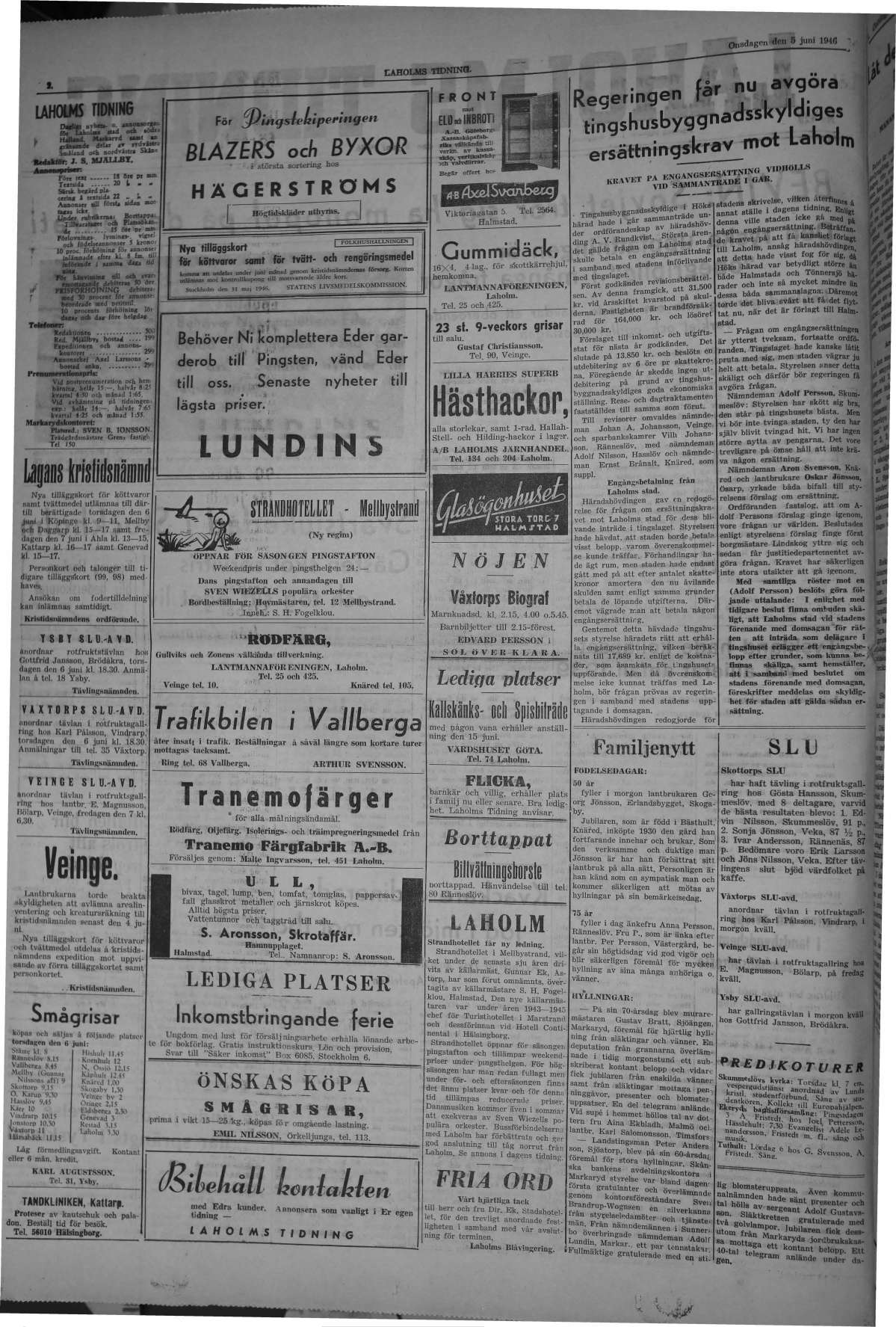 Laholms Tidning Onsdag 5 juni 1946, sida 2