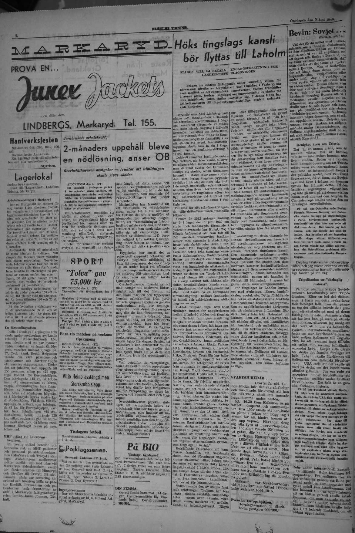 Laholms Tidning Onsdag 5 juni 1946, sida 4