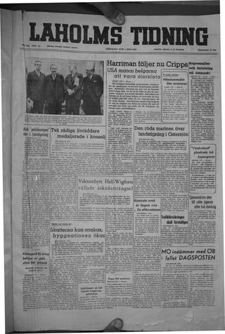 Förstasidan, Fredag 1 juli 1949