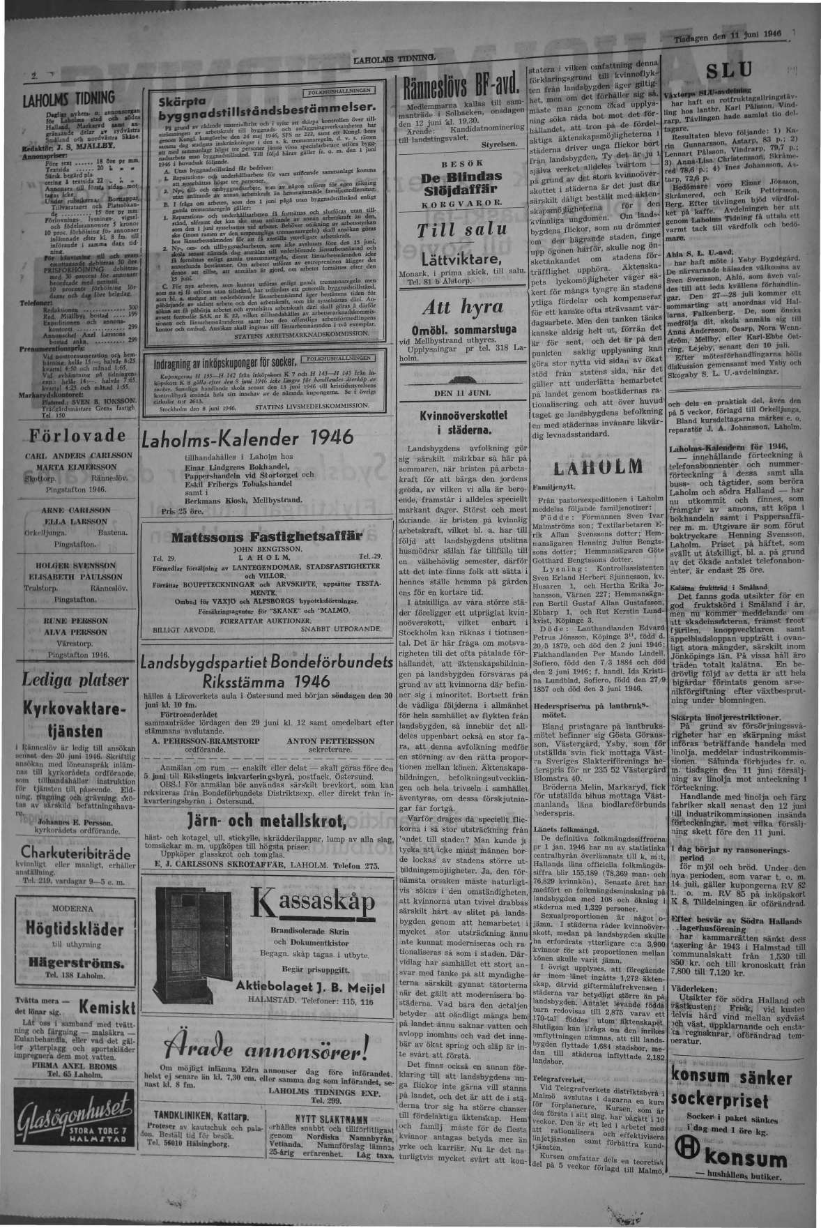 Laholms Tidning Tisdag 11 juni 1946, sida 2